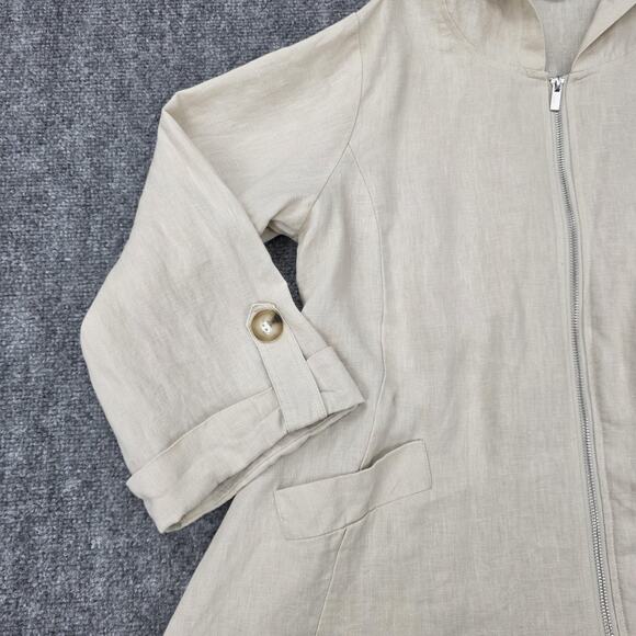 For Cynthia Jacket Womens Large Beige Hooded 100% Linen Flare Button Detail Coat - Picture 11 of 16